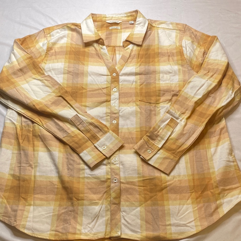 Weatherproof Vintage Mustard and Cream Plaid Shirt-NWOT